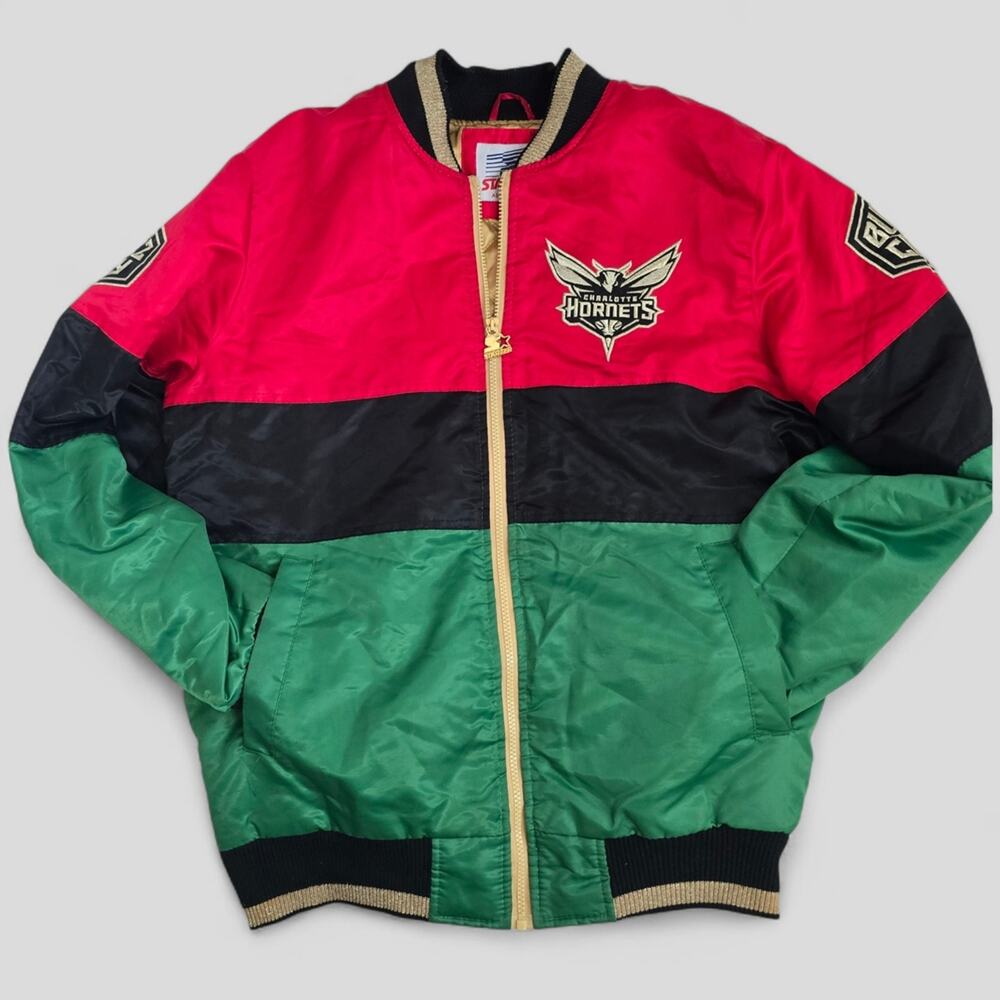 Starter Charlotte Hornets Black History Month Red Green And Black Varsity Jacket